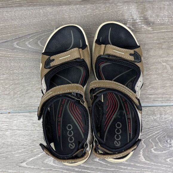 Ecco Yucatan Tan Black Gray Leather Women’s Sz 8/EU 39 Hook & Loop Sport Sandals - Picture 5 of 10
